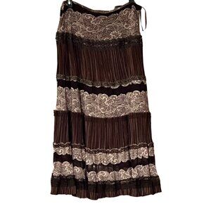 Codigo women's tiere boho peasant size L brown & white, elastic waist, embellish